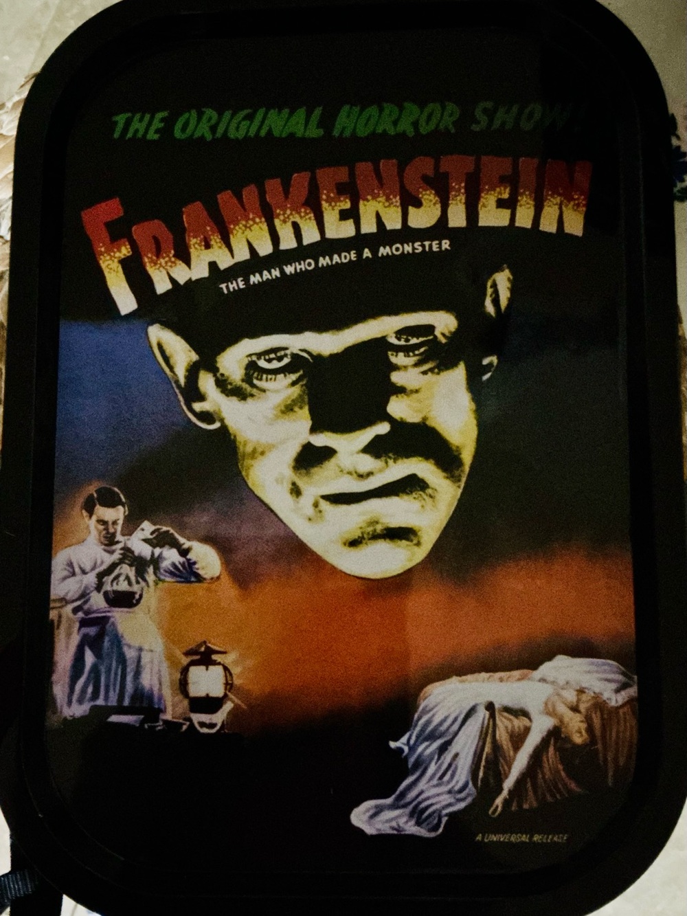 Frankenstein Horror Party Tray - Black with Green, Red, Yellow Accent
